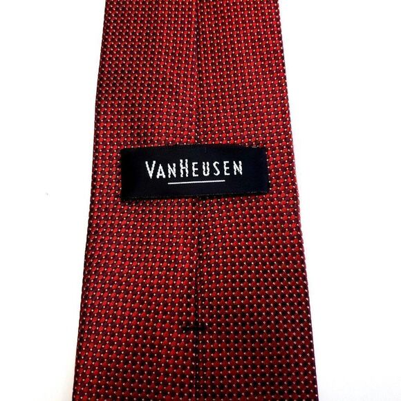 Van Heusen Red Silk Tie Woven Short Check - Picture 4 of 6